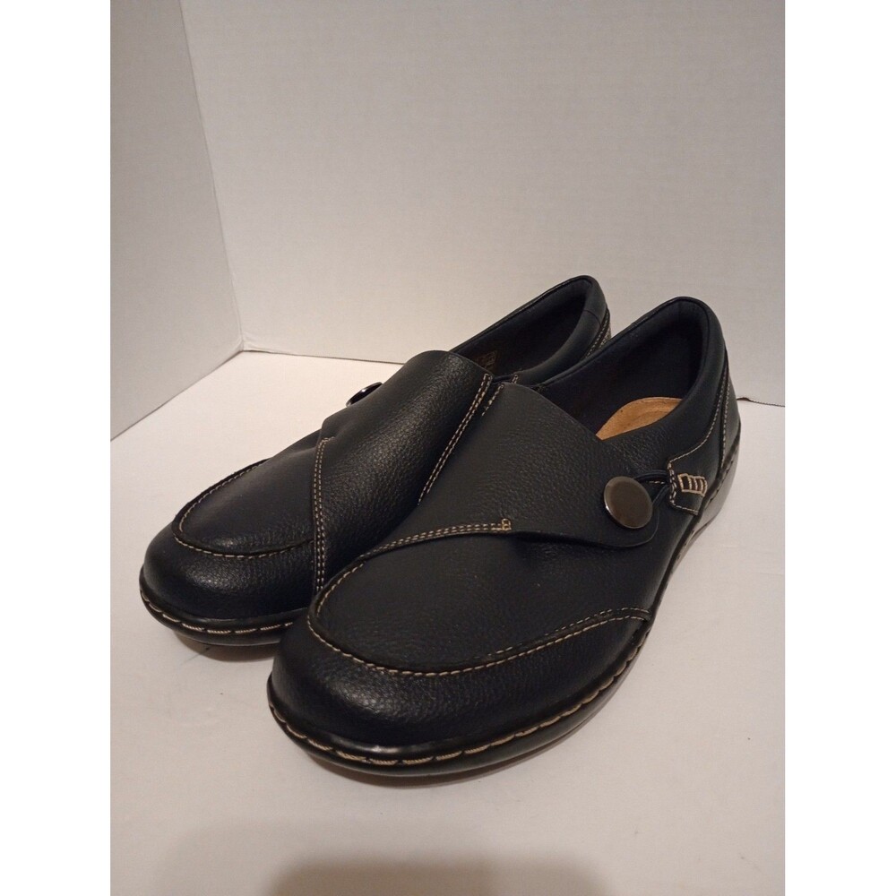 Clarks Ashland Lane Q Women's Black Leather Slip on Loafers Sz 8.5M